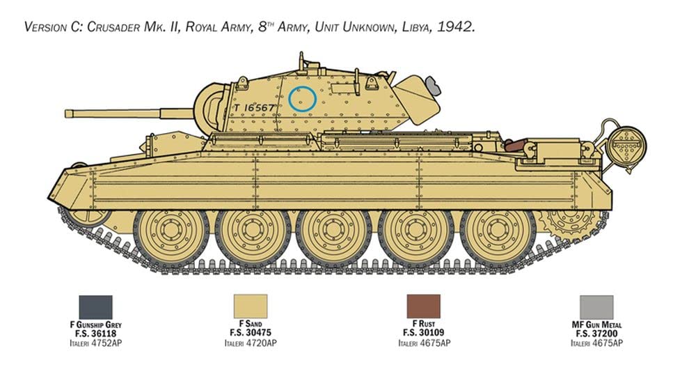 Italeri 6579S with 1:35 Crusader Mk.II m. Inf. Fig. (5), modelarstwo, zestaw do budowania, budowa stojąca, majsterkowanie, hobby, klejenie, plastikowy zestaw, wielokolorowy, rozmiar L