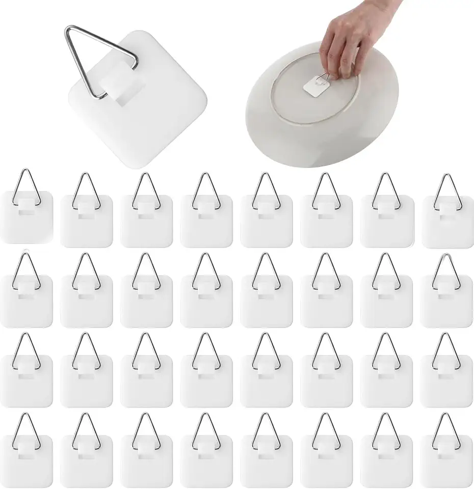 Cabides de placa de 50 peças Cabides adesivos Suportes de placa vertical para a parede, ganchos de suspensão Pratos de parede Gancho para placas decorativas, (Quadrado)