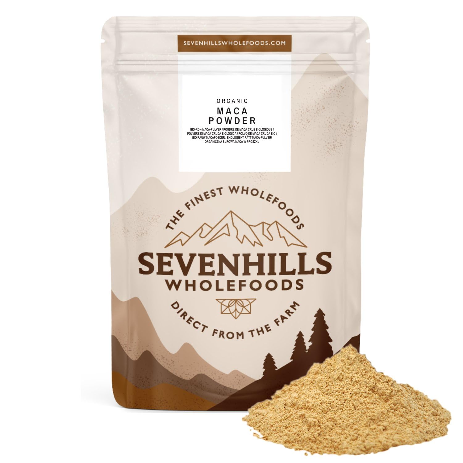 Sevenhills Wholefoods Polvo de maca orgánica 1kg de Perú, polvo de raíz de maca pura, vegano, sin gluten, sin OMG, kosher