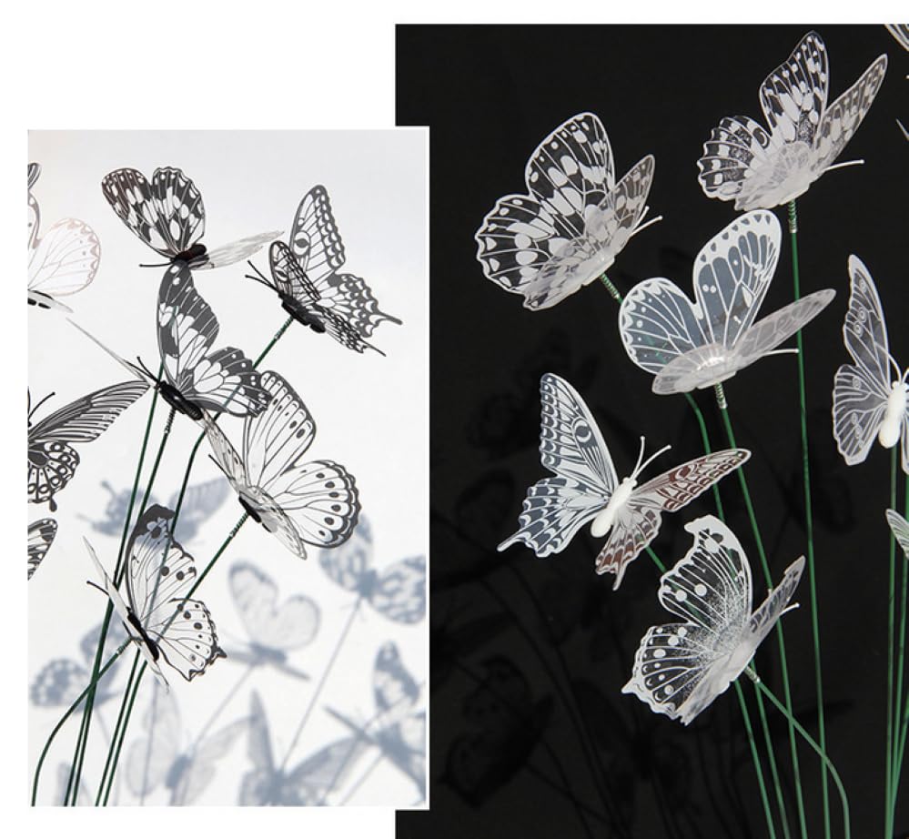 Pack of 50 PVC 3D Garden Butterflies 10 Inch Outdoor Cake Bouquet Bouquet Wall Lawn Driveway Flower Pot Flower Bed Courtyard Decoration (Mix Black and - Image 3