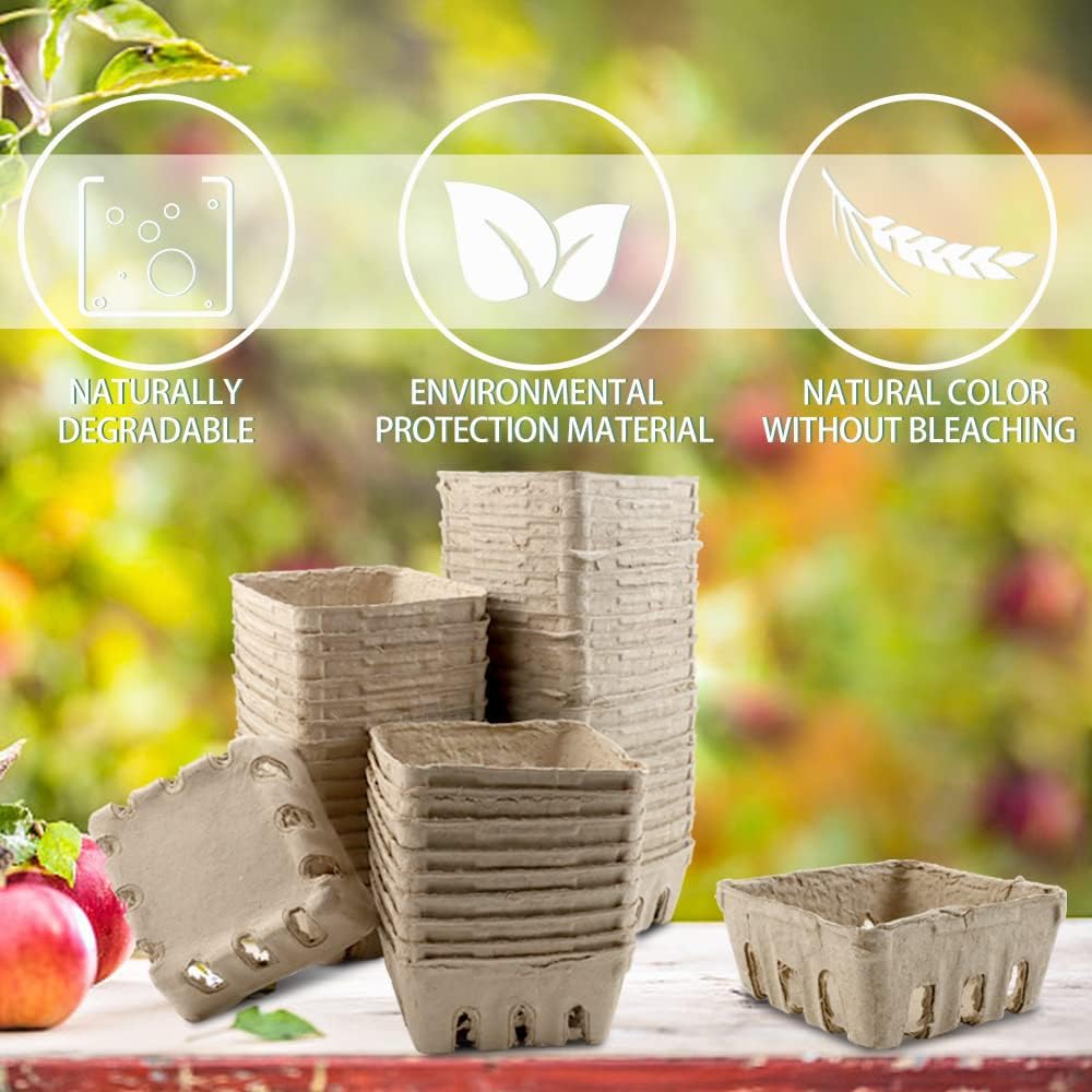 Vmiapxo Paquete de 50 cestas de fibra de pulpa natural, cesta de productos para pequeños agricultores en el mercado de productos y suministros de cocina para fresa, arándano, frambuesa, huevo vegetal