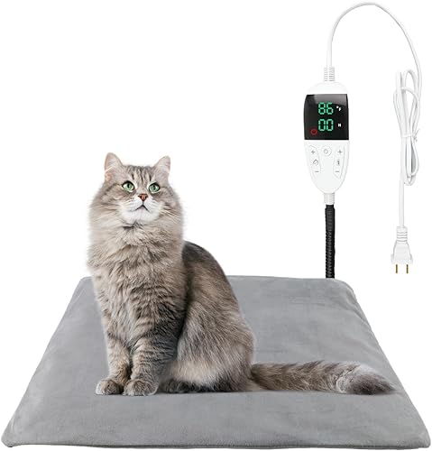 Almohadilla térmica para mascotas para perros y gatos con ajuste de temperatura y temporizador, cama climatizada para interiores y exteriores con