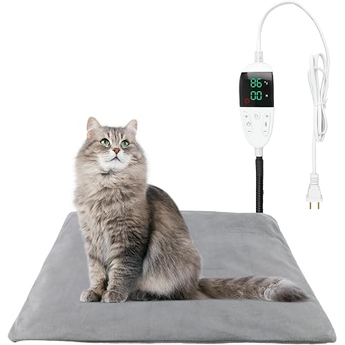 Pet Heating Pad for Dogs and Cats with Temperature Adjustment and Timer, Indoor Outdoor Heated Bed with Overheating Protection for Cat Dog House
