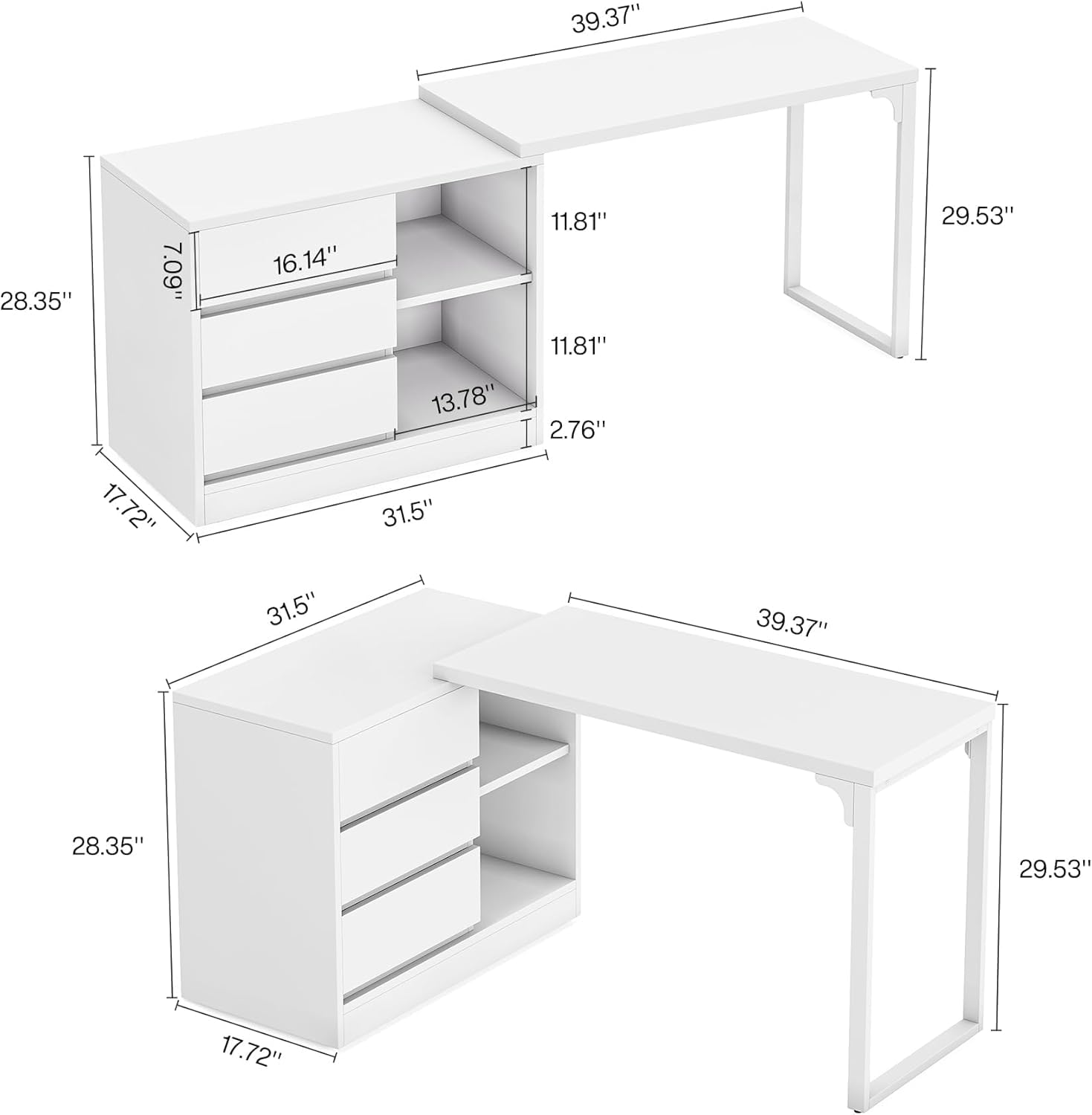 Lailang 25cm Escritorio de Computadora, Mesa en l, Escritorio con Cajonera, Escritorios para el Hogar o el Estudio, 25 x 10 x 18 cm, Blanco