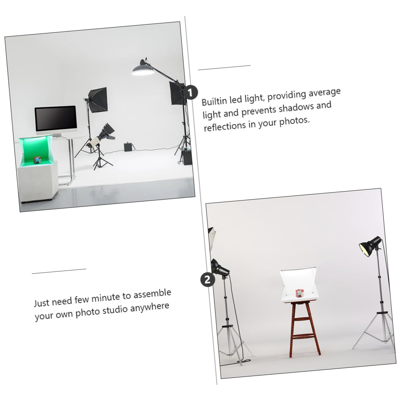Box Fotografico Pieghevole 40cm Luce LED Regolabile | Bianco, Pvc e Poliestere, Struttura Portatile, Sfondo per Scarpe e Orologi, Kit Compatto da Studio