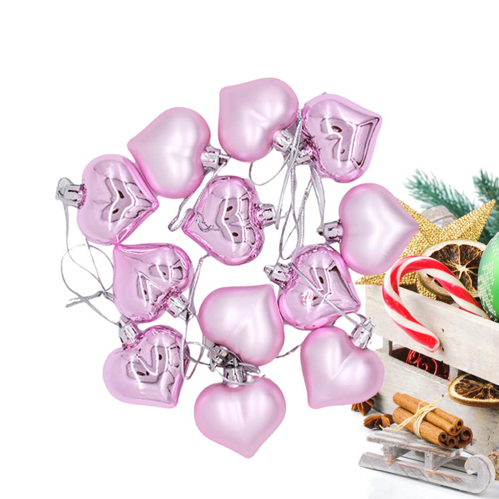 VOSAREA Ornamenti Natalizi Creative e Decorative a Forma di Cuore 12 Pezzi in Rosa da Appendere per Decorazioni Festive e Ringhiere Scala