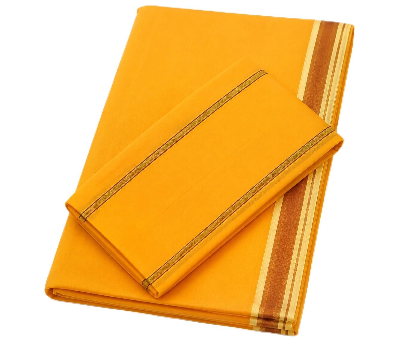 Pure Cotton Yellow Pitambari Dhoti with Gamcha for Men-image-21
