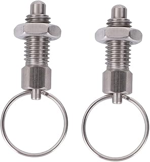 Balacoo 2pcs Retractable Spring Plunger Premium Sturdy Carbon Steel Non Lock Out Quick Release Spring Plunger with Pull Ring for Industrial Equipment (LHFSS-10-1.5-6 Stainless Steel Round Head)