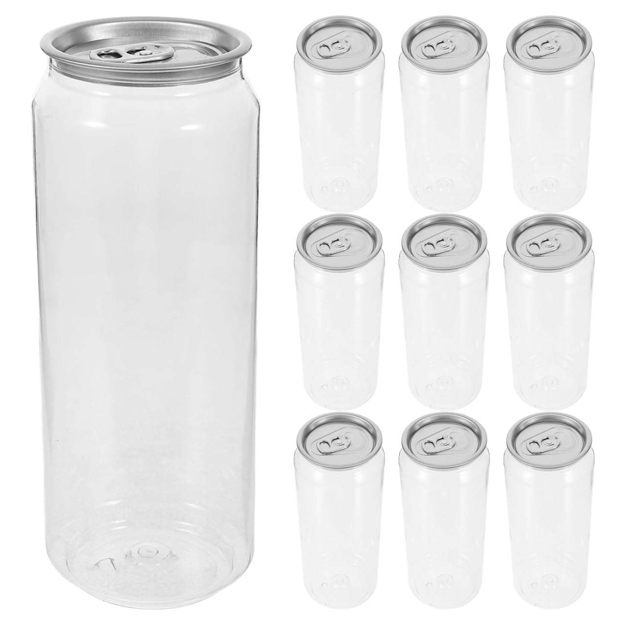 OUNONA 10pcs Clear Beverage Cans Portable Canned Drink Bottles with Tab for Juice Soda Milk Tea Coffee - 500ml Empty Reusable Beverage Storage Jars