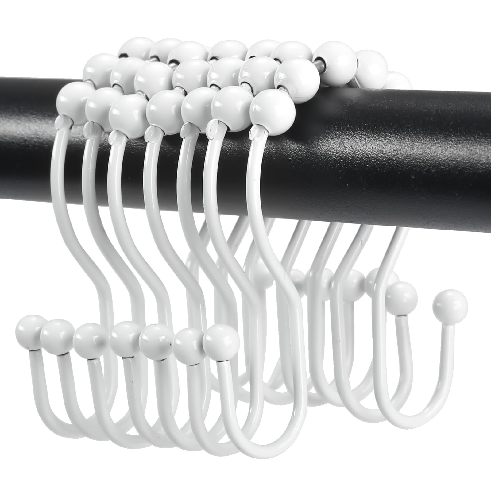 OEH – Lot de 12 crochets de rideau de douche en métal antirouille, anneaux de rideau de douche en métal antirouille, crochets doubles pour rideau de douche, blanc