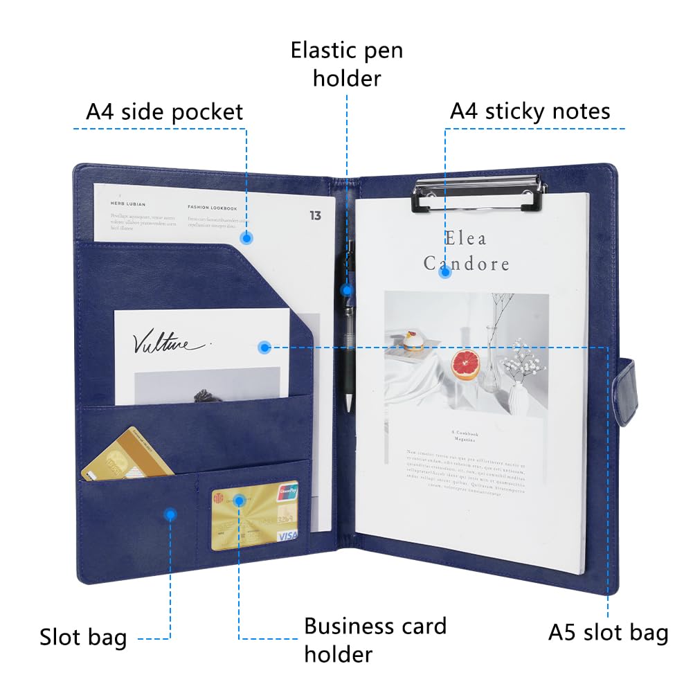 OFFCUP A4 Conference Folder, Leather Portfolio Folder, Multifunctional Foldover Document Resume File - Image 3