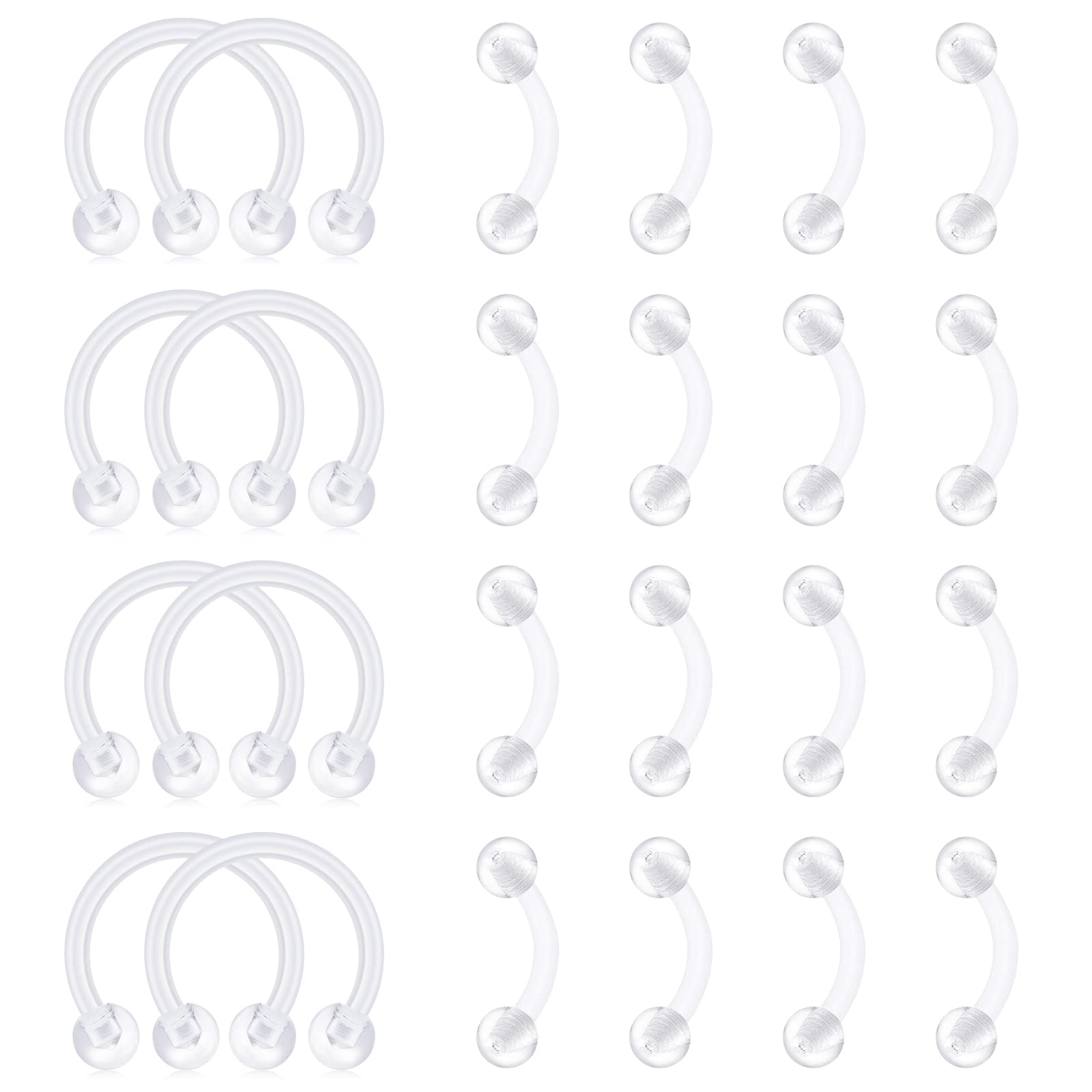 FECTAS Retainers for Cartilage Helix Daith Tragus Earrins Nose Lip Eyebrow Rings Clear Bioflex 16G 5/16"