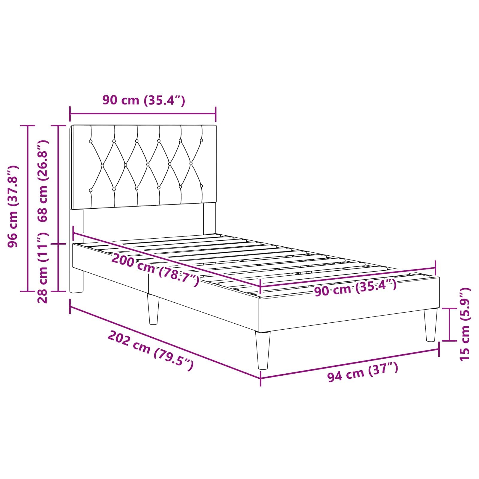 vidaXL Ramka łóżka Z zagłówkiem różowy 90 x 200 cm Welur