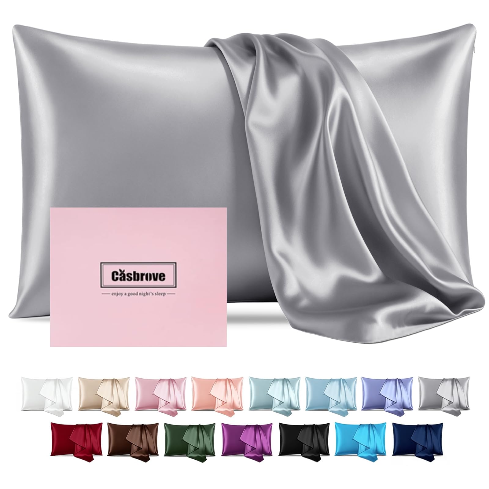 Silk Pillowcase for Hair and Skin - Mulberry Silk, Soft, Breathable, Smooth Both Sided With Zipper - Beauty Sleep Pillow Case for Gift (Queen, Silver Gray) — image 1