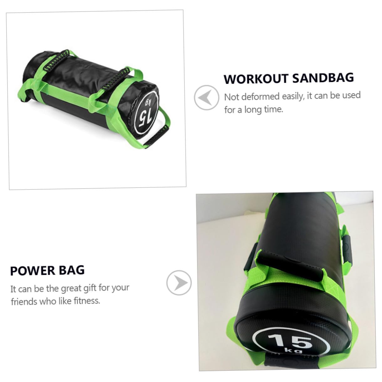 Beavorty Sandsack Kraft Power aus in Stoff PVC Tasche Trainings mit und Griffen Grün zur Steigerung der für Fitness und Krafttraining im Sport und Exercise