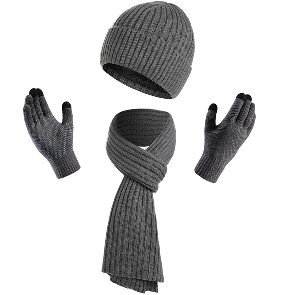 KRATARCCold Winter Women Men Warm Scarf Beanie Hat Set Knitted Fleece Unisex