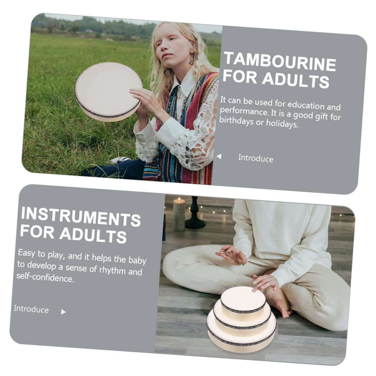 Tambores De Mano De Madera para Adultos 3 Piezas (6 , 8 , 10 ) Instrumento Pandereta Profesional Percusión Educativa para Desarrollo Rítmico y Aprendizaje Musical
