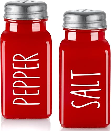 Red Salt and Pepper Shakers Set - Red Farmhouse Kitchen Decor and Accessories - Cute Glass Salt Shaker for Kitchen and Table
