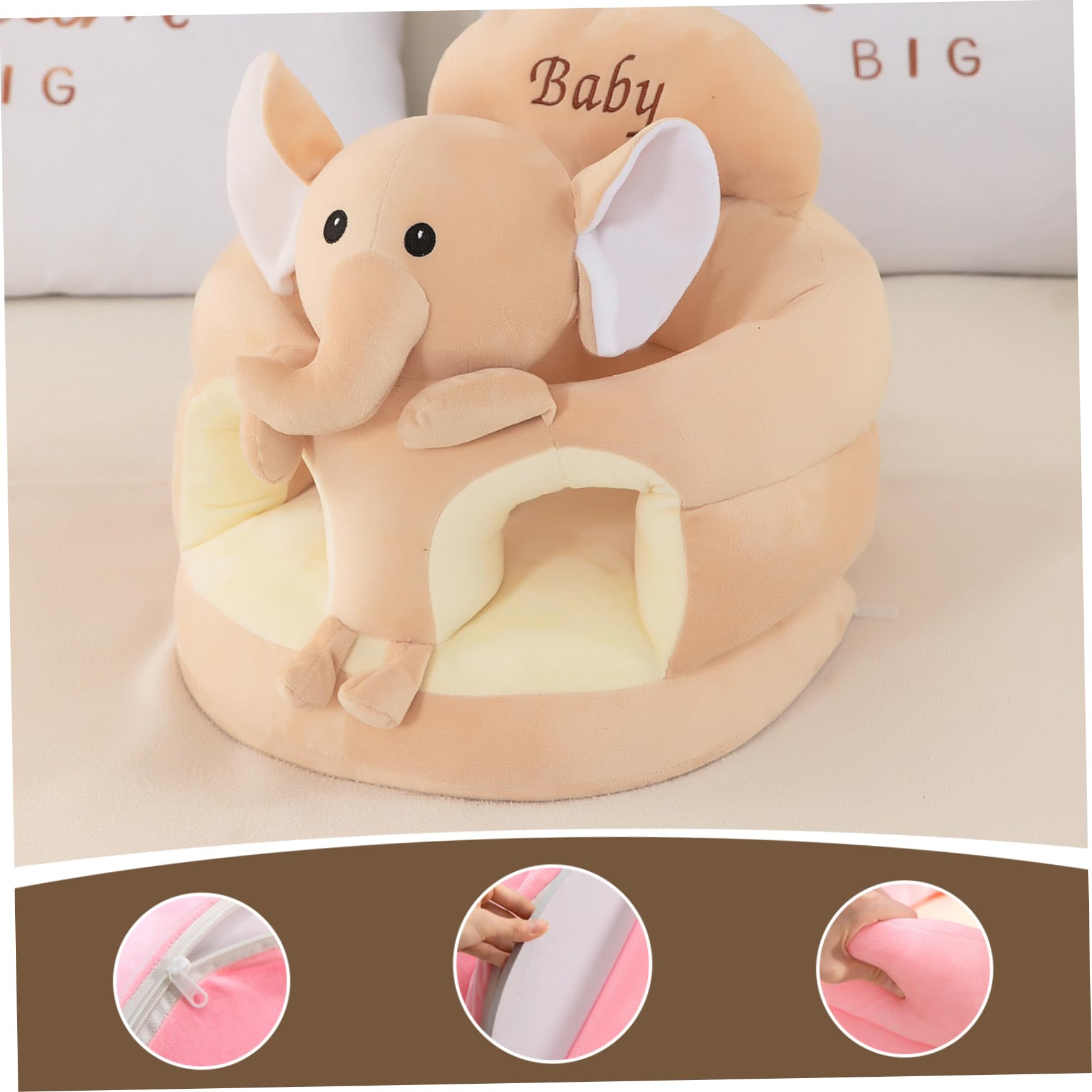 Seggiolino da pavimento per bambini in peluche con animali dei cartoni animati, 45x45 cm Sedia da pavimento con supporto per la schiena per neonato con elefante carino, seggiolino per bambini per sed