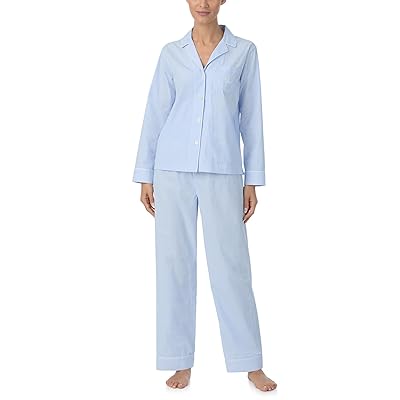 Lauren Ralph Lauren Cotton Woven Long Sleeve Notch Collar PJ Set Women