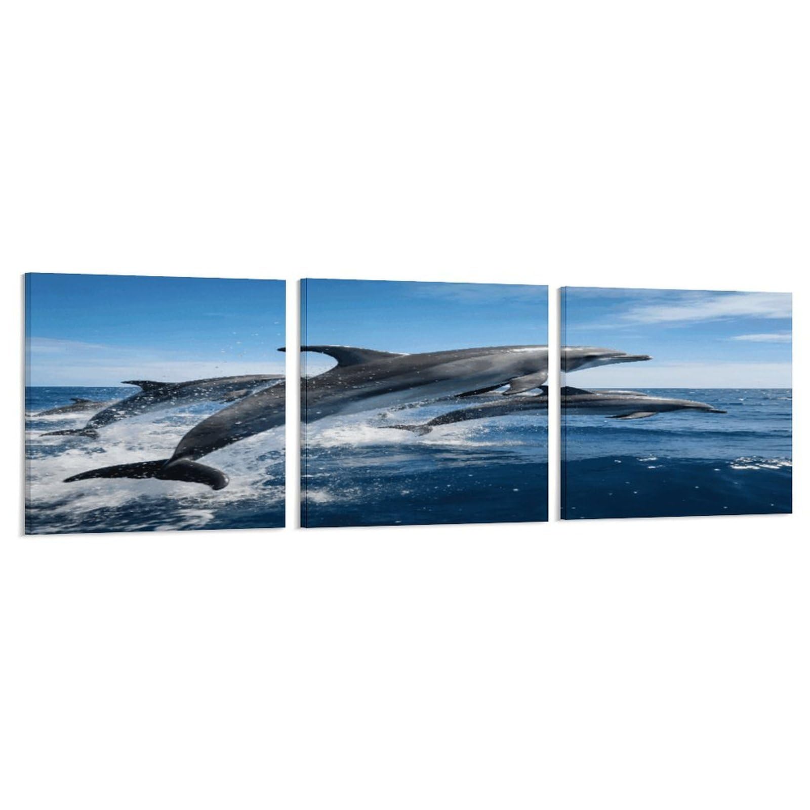 Khauerbc Style Set Of 3 Dolphins Wall Art，Paintings Artwork For Living Room, Hallway, Bedroom, Office Wall Decor For Living Room, Hallway, Bedroom, Office Paintings Artwork 8X8 Inch