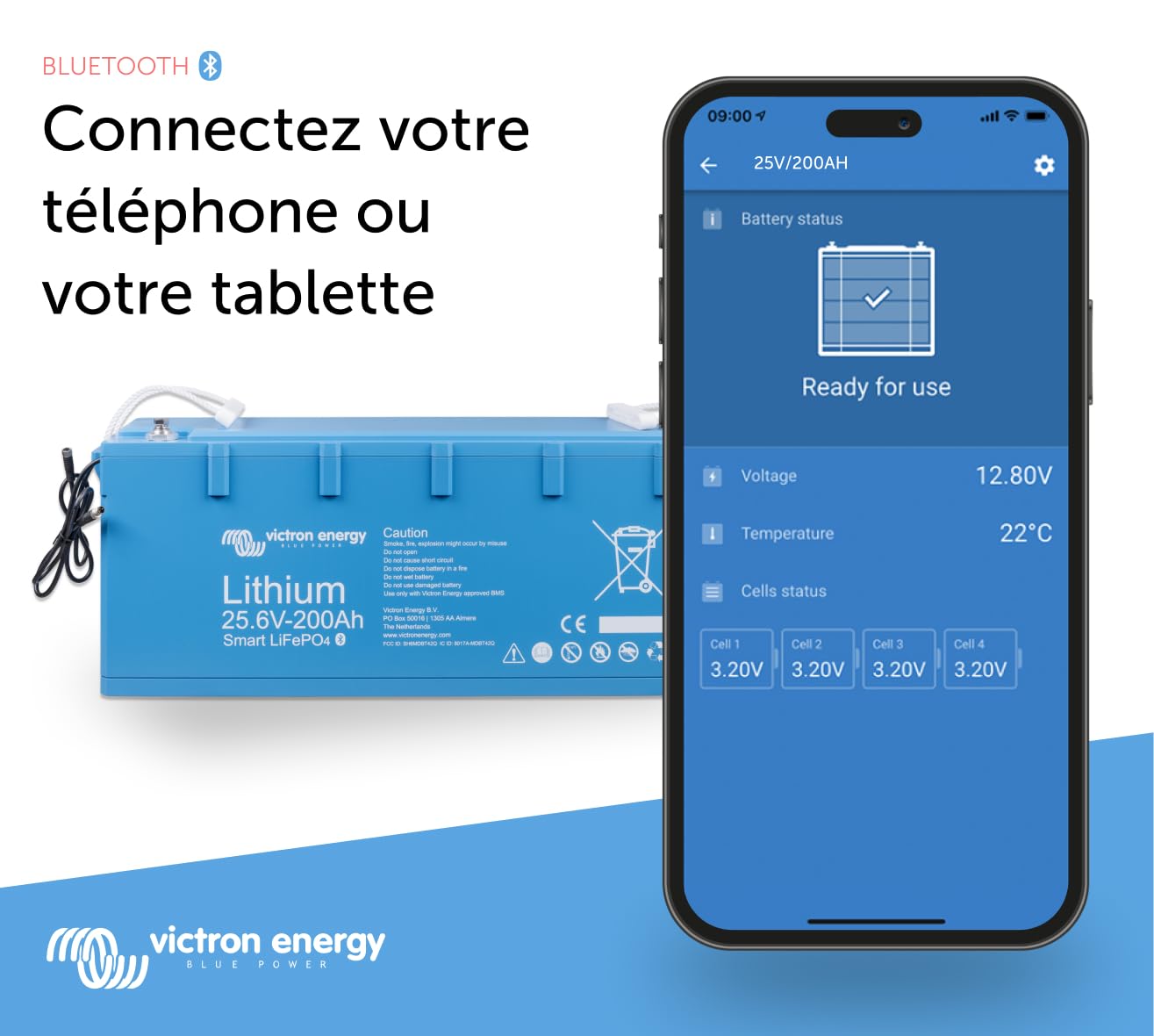 Batterie au lithium Ultimatron 12,8 V 100 Ah PRO 1280 Wh LiFePO4 Smart BMS avec Bluetooth | Leroy Merlin