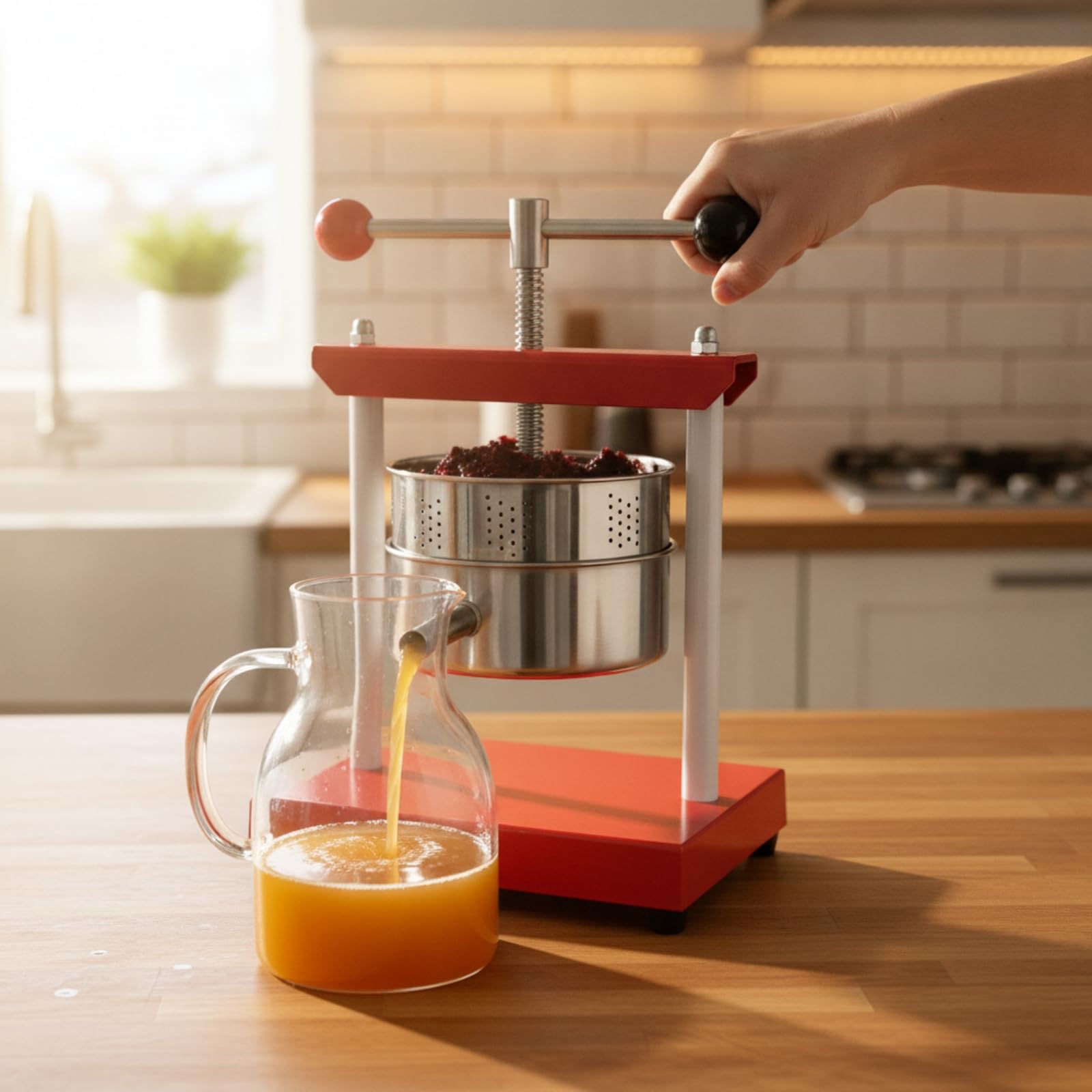 Manual Press Spremi Frutta Pressa Vino Spremiagrumi Estrattore Manuale in Acciaio Inox con E Scarico Integrato per Lavorazioni Alimentari Cucina Domestica Preparazioni Casalinghe