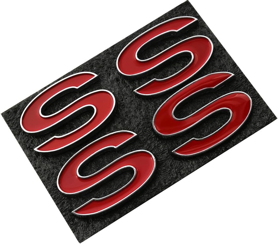 4Pcs Metal SS Front Emblems 3D Badge Replacement for1969-72 Chevelle SS 3953634 (Chrome Red)