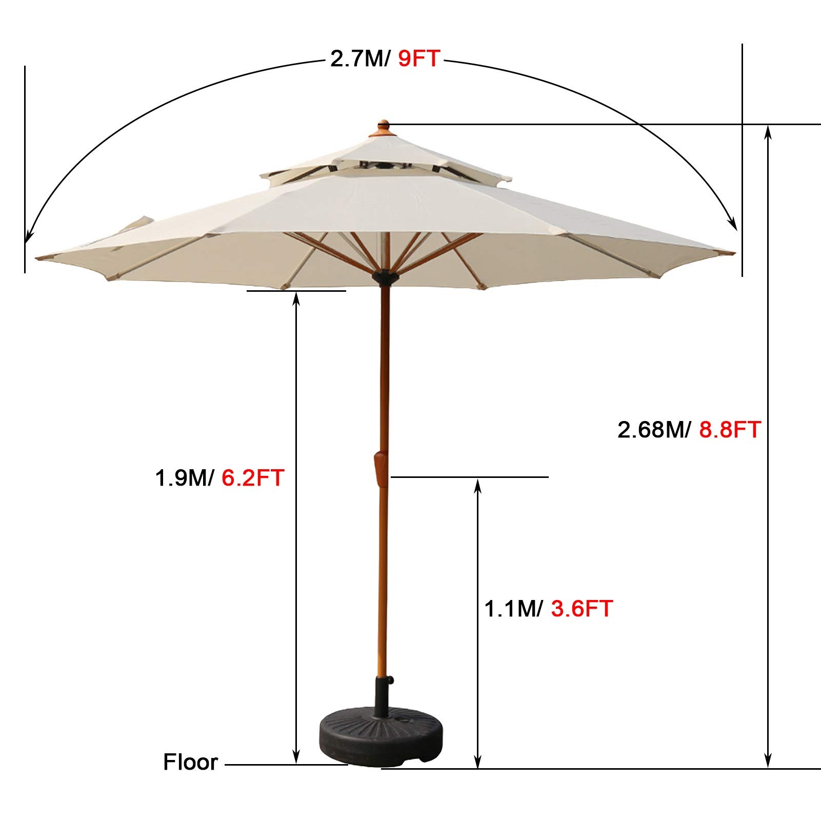 Parasol Parasol ogrodowy Parasol ogrodowy 9 stóp Parasol ogrodowy, duży parasol stołowy na świeżym powietrzu do cieniowania trawnika/podwórka/basenu, parasol plażowy z ochroną UV