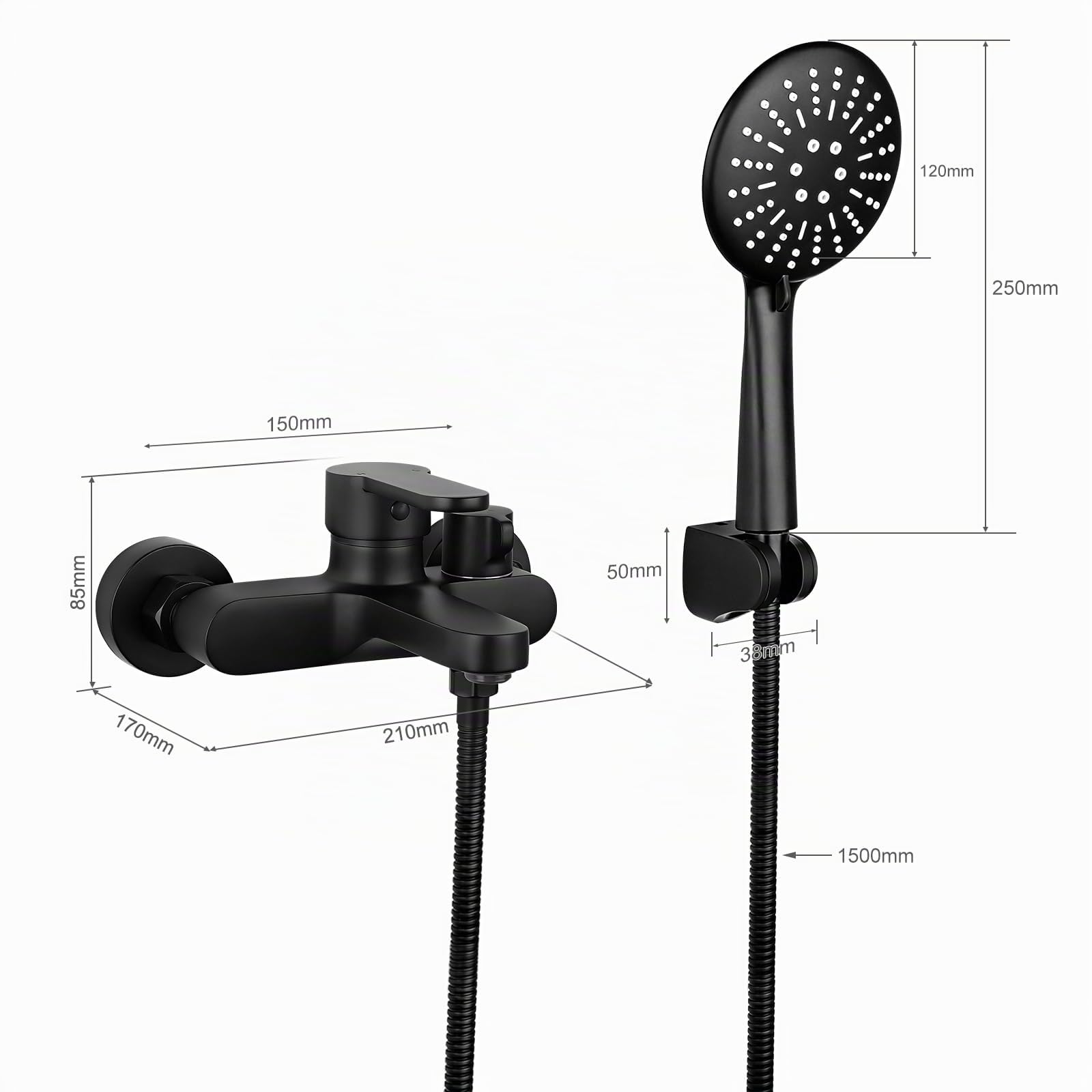 BONADE Badewannenarmatur mit Handbrause, Badewannenarmatur Schwarz Wannenarmatur, Aufputz Wasserhahn Badewanne Armatur, Duscharmatur mit Duschkopf 3 Funktionen, Wannenbatterie Dusche Set für Bad
