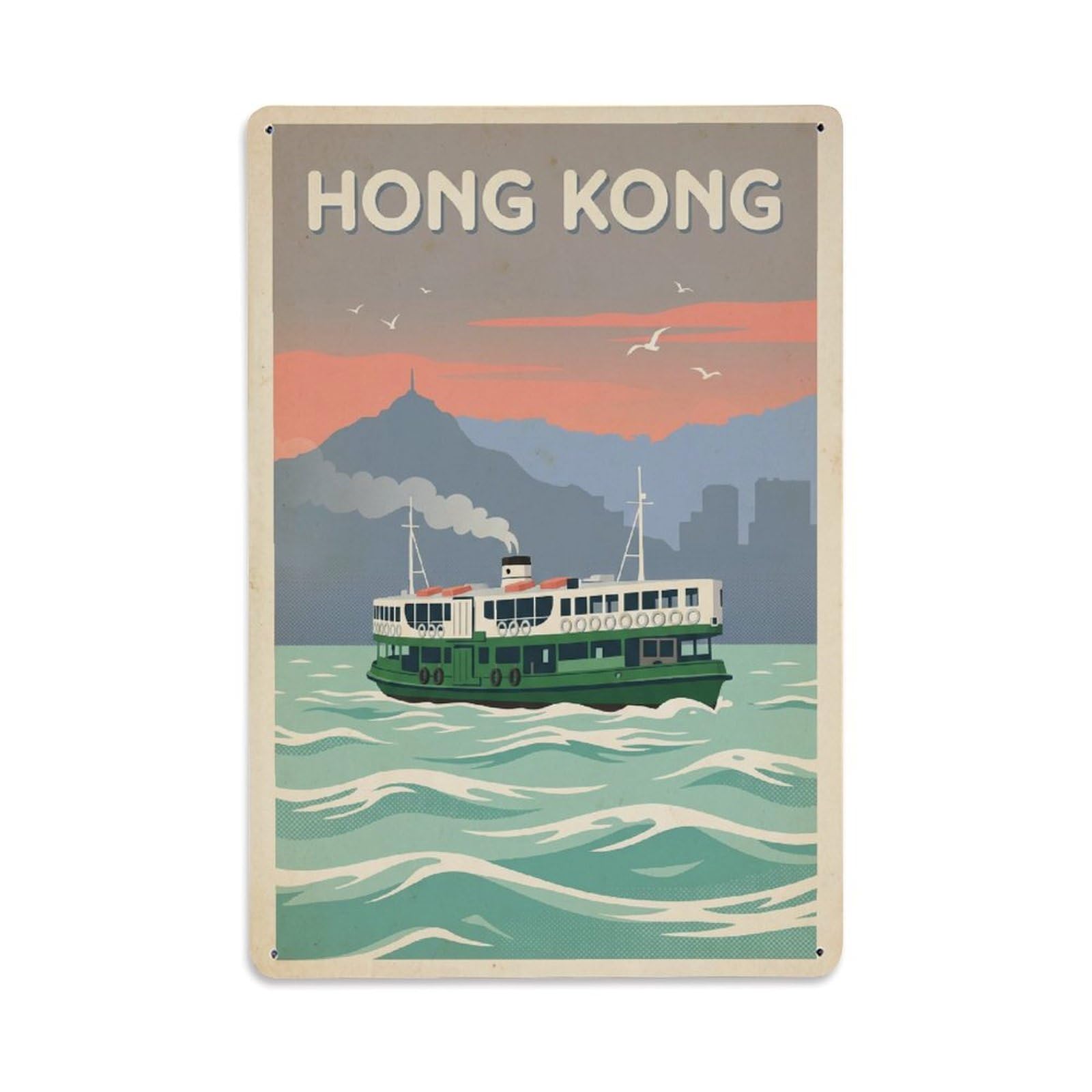 Gead 8X12inch Style Vintage Travel Hong Kong Ferry Metal Tin Sign