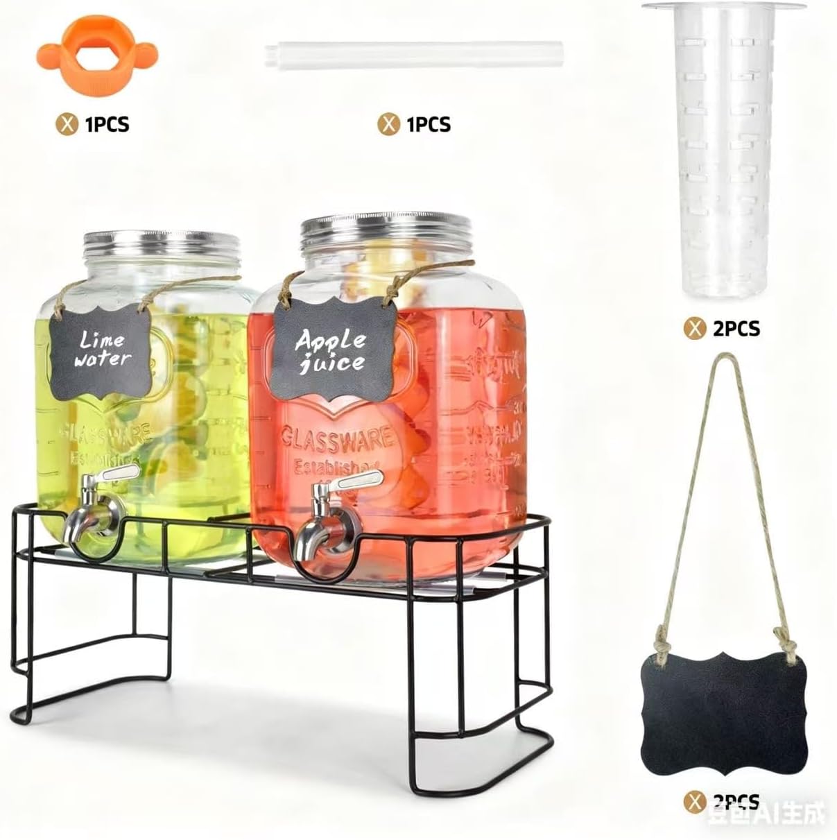 DD&HAPP Glass Drink Dispensers For Parties.1.2 Gallon Beverage Dispensers With Stand And Stainless Steel Spigot.Party Drink Dispenser For Punch,Iced Tea,Ideal for Weddings,Events,Buffet&Home Use. - Image 4