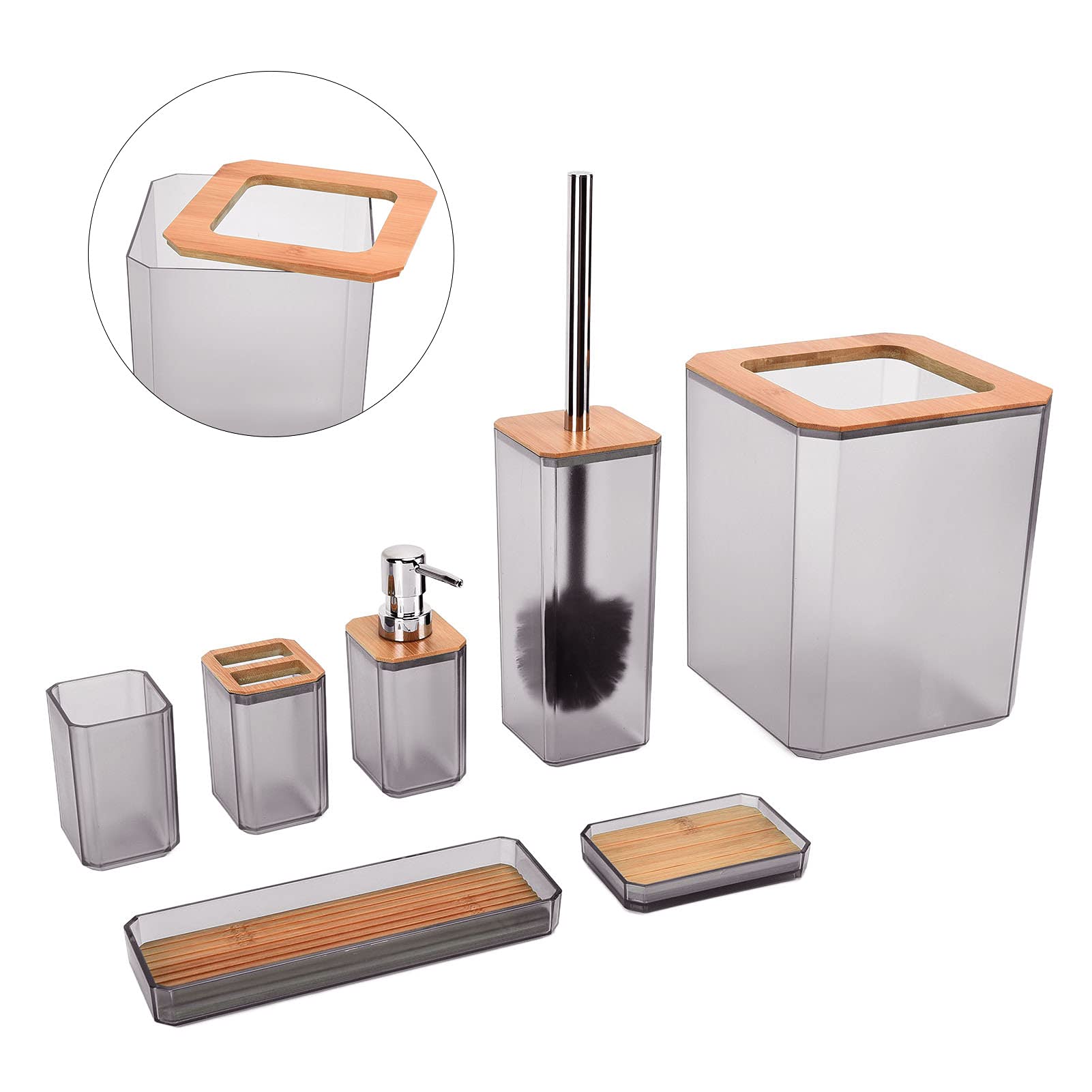 Juego de Accesorios de Baño de bambú Modernos, Caja de, Soporte para Cepillo de Dientes, Decoración del Baño del Hotel, 7 Uds. (Grey)