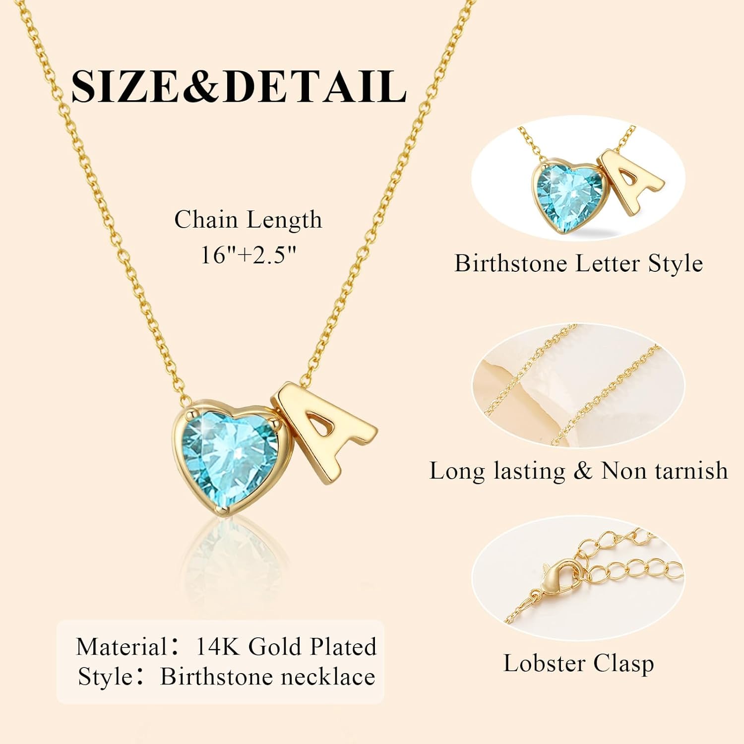 Easter Basket Stuffers-Heart Birthstone Initial Necklace for Women Girls,14K Gold Plated Heart Letter A-Z Necklace Birthday Trendy Jewelry Gifts for Women Girls Daughter - Image 5
