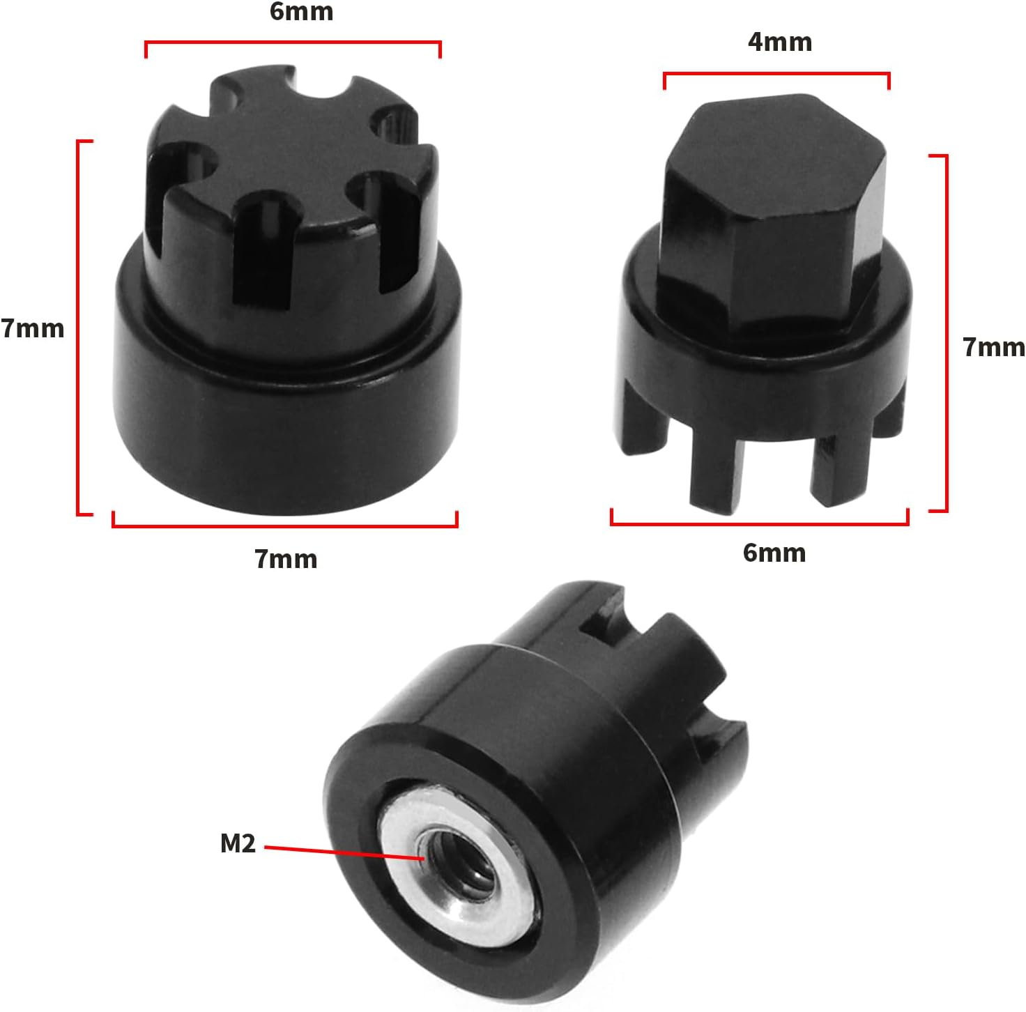 4PCS M2 Wheel Nut Cap RC Car Wheel Dust Nut CNC Aluminium Locking Hub for 1/24 RC Crawler Cars Compatible with Axial SCX24 Deadbolt JLU Gladiator Bronco, Black
