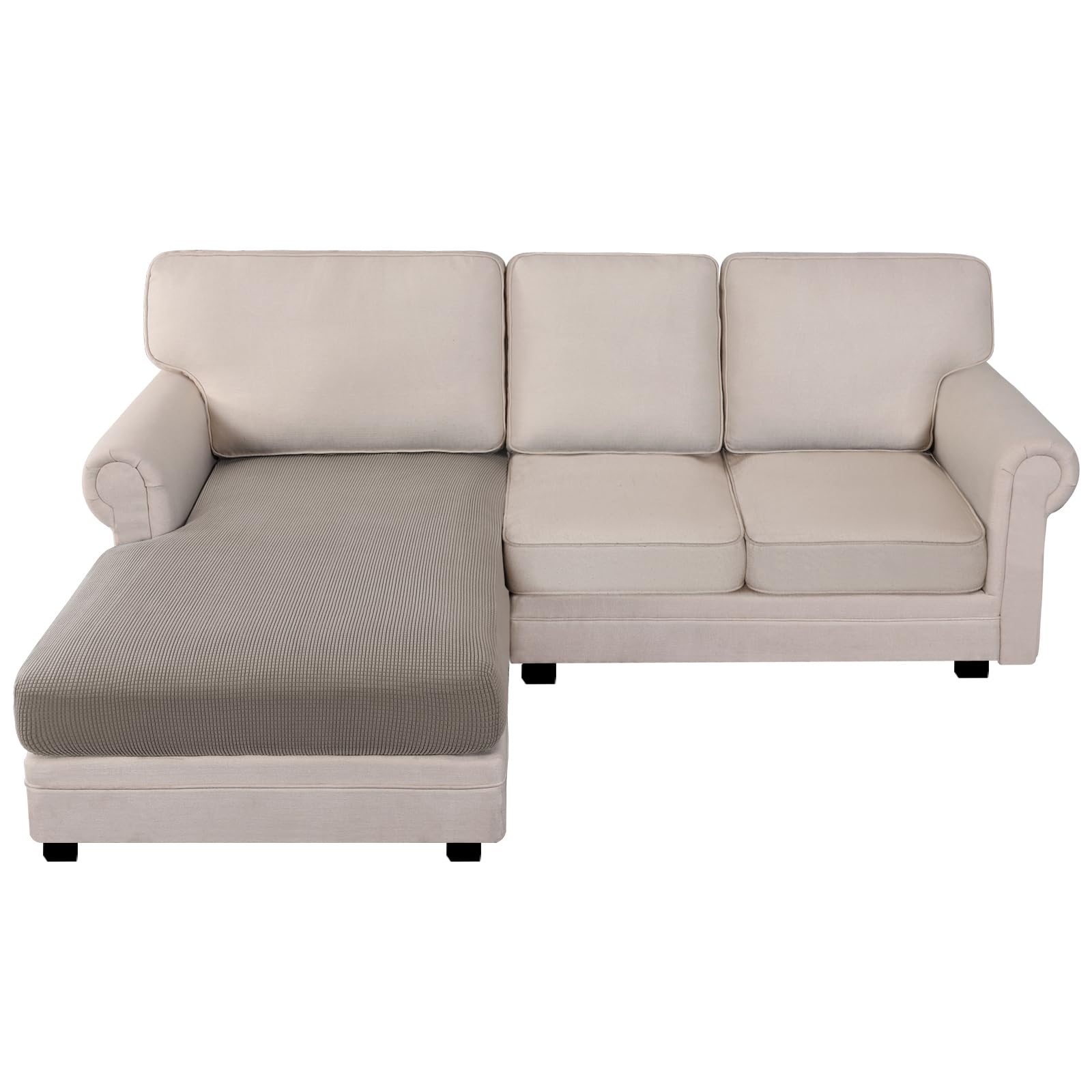 Bellahills Taupe Sofa Seat Cushion Covers High Stretch Jacquard Fabric Couch Seat Slipcover Protector For Chaise Sofa With Elastic Bottom (Chaise, )