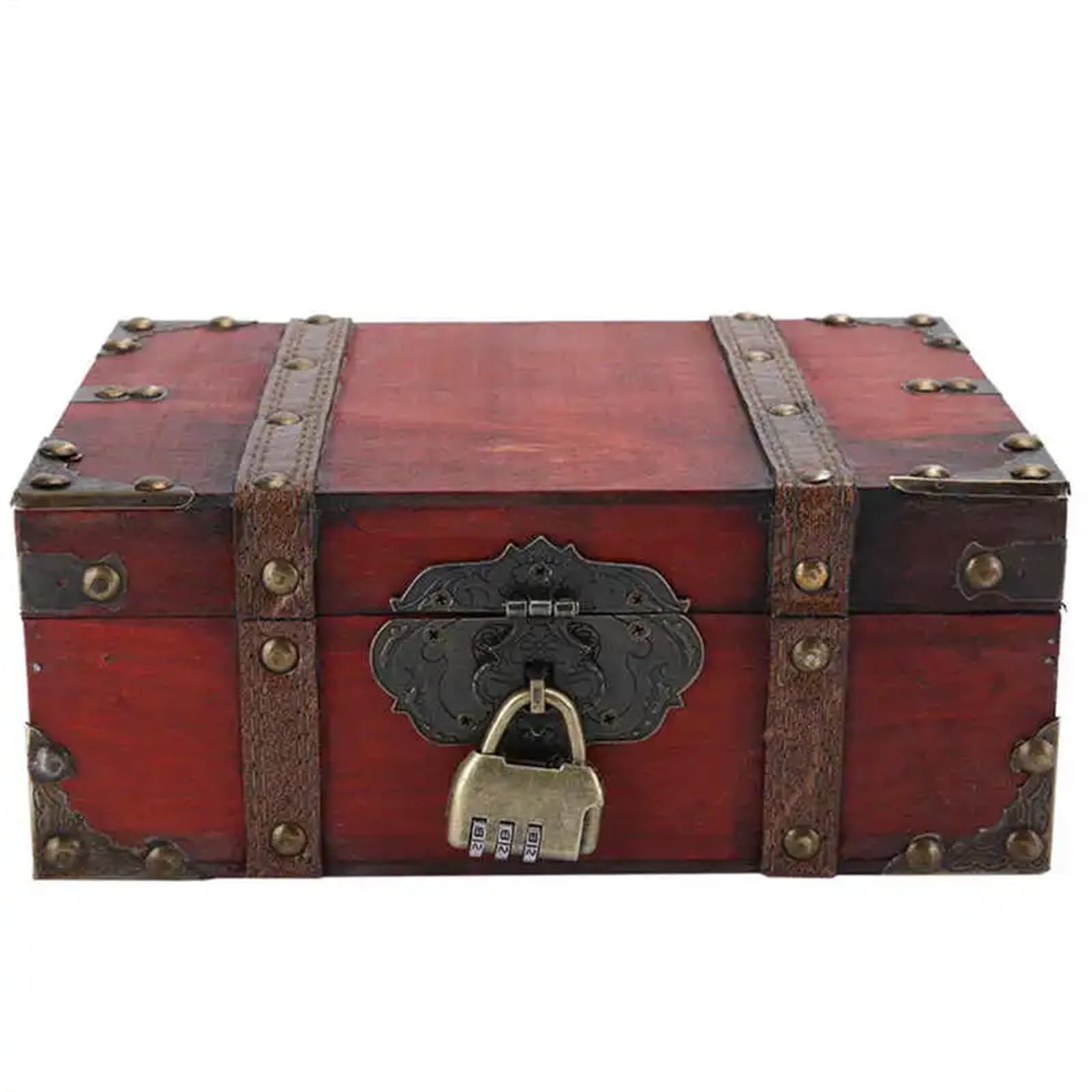 YShiuoL Wooden Storage Box Vintage Large Capacity Wooden Jewelry Storage Box Decorative Treasure Lockable Necklace Earring Ring(Style3)