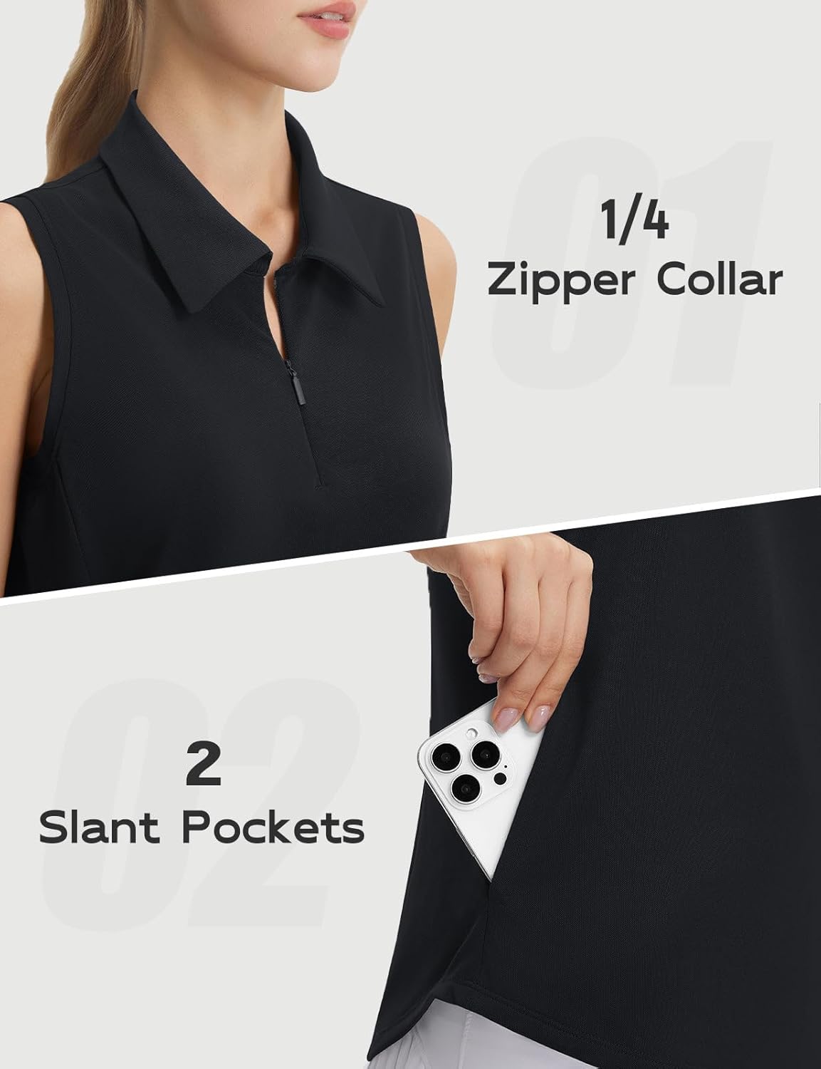 baleaf Women's Golf Shirts Sleeveless Pockets Tennis Tops Workout Athletic Polo V Neck Collared UPF - Image 5