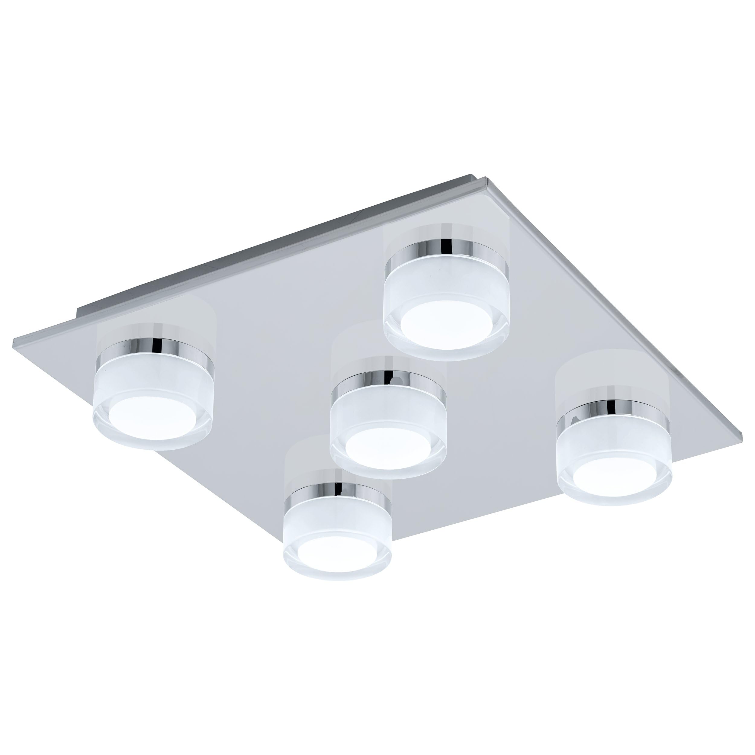 Eglo Chrome Led Ceiling Light Romendo 1, 5-Light Ceiling Lamp Bathroom Dimmable, Bathroom Light Made Of Metal In Plastic, Led Moisture-Proof Lamp Warm White, Ip44, L X W 32 Cm