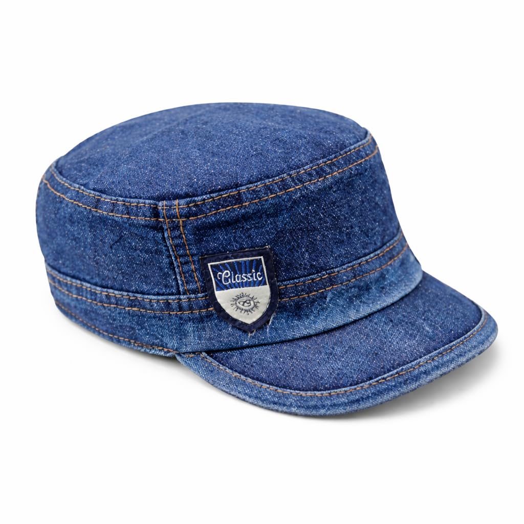 Nephar Men’s Denim Cap | Classic Military Style Flat Top Hat | Adjustable Casual Summer Cap (Pack of 1)-picture-10