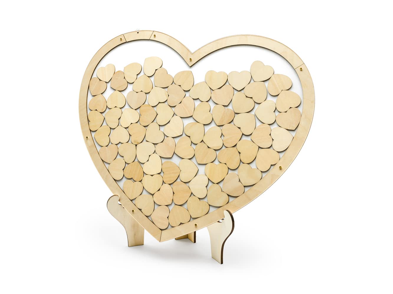 PartyDeco Livre d'or en bois en forme de cœur env. 44 x 37 cm avec 70 cœurs Marron naturel