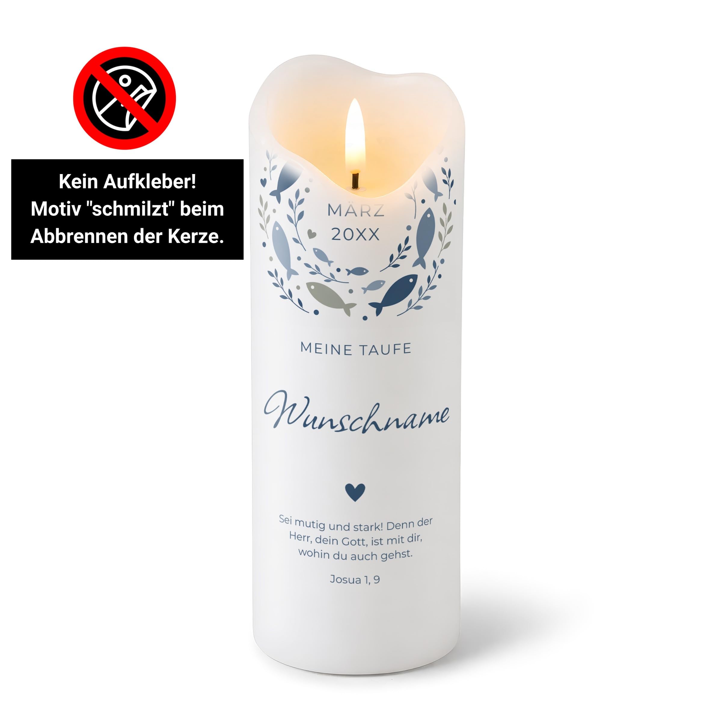printplanet - Taufkerze "Fische Blau" - Personalisiert mit Name und Datum - Kerze Taufe Geschenk