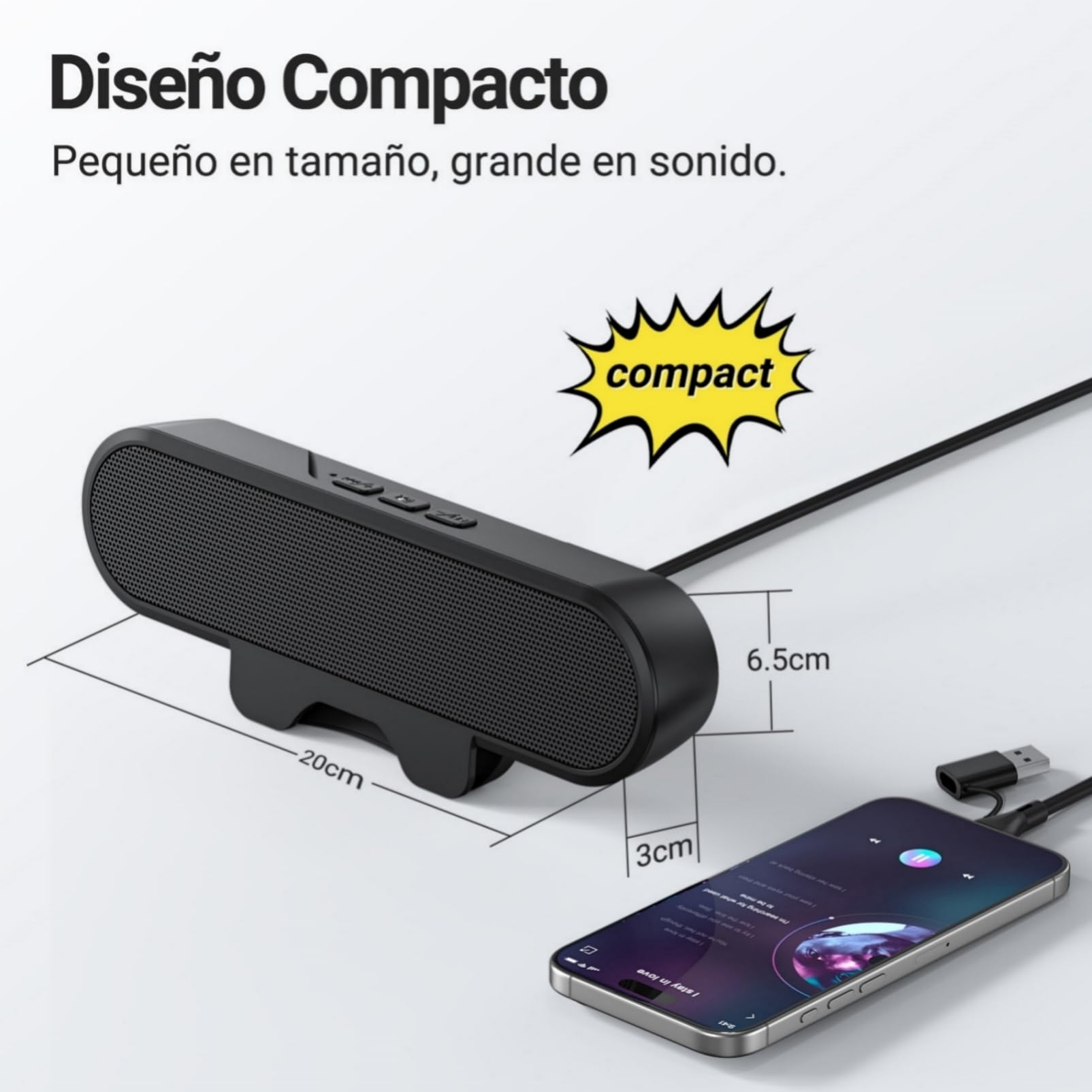 Inwa Altavoz de PC, altavoz USB con clip, 10 W con sonido estéreo HD, para monitor de PC, portátil, teléfono móvil, escritorio, exterior, plug and play (negro)