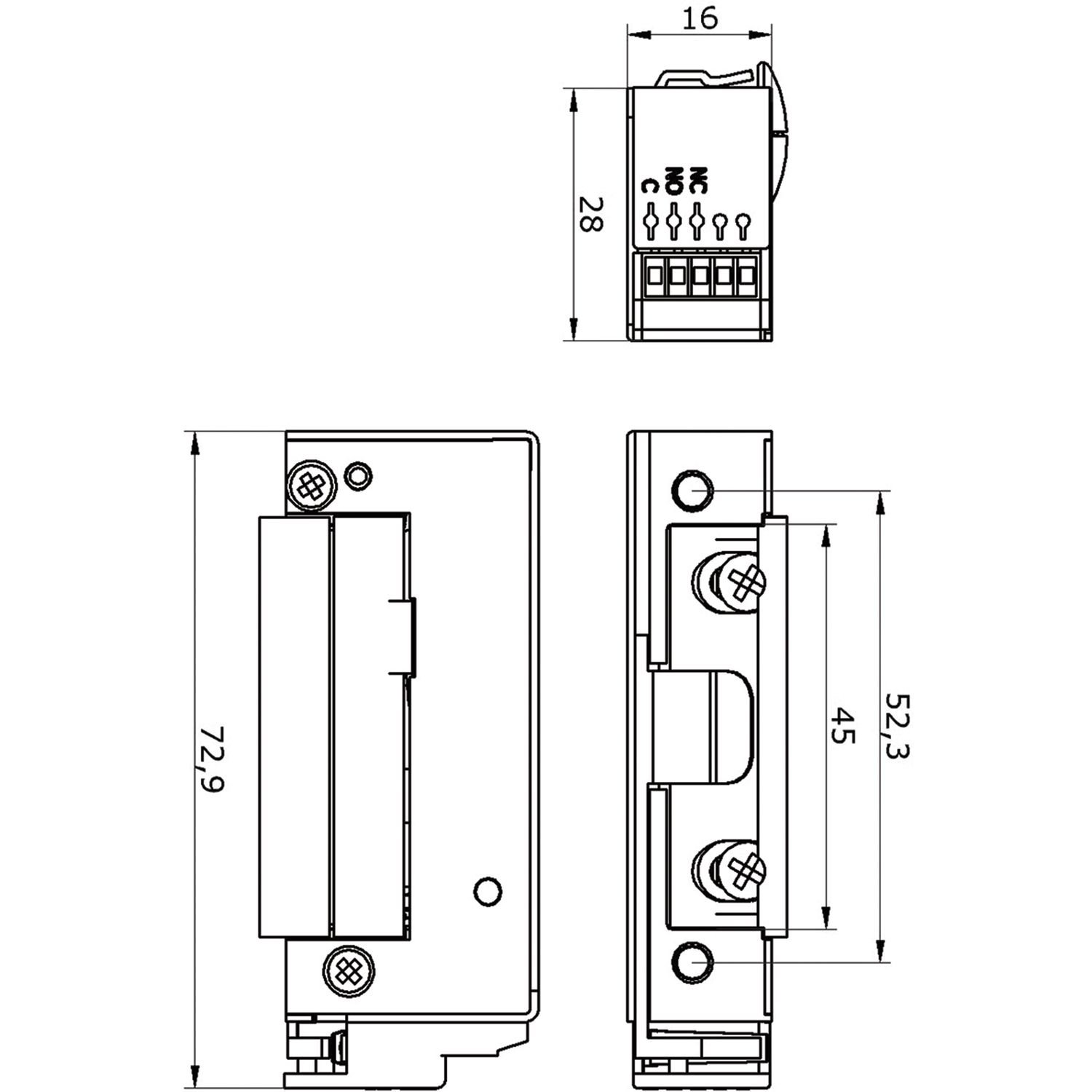 Türöffner 5U6X10, 9-24 V, Standard, mit Rückmeldung, ohne Schließblech