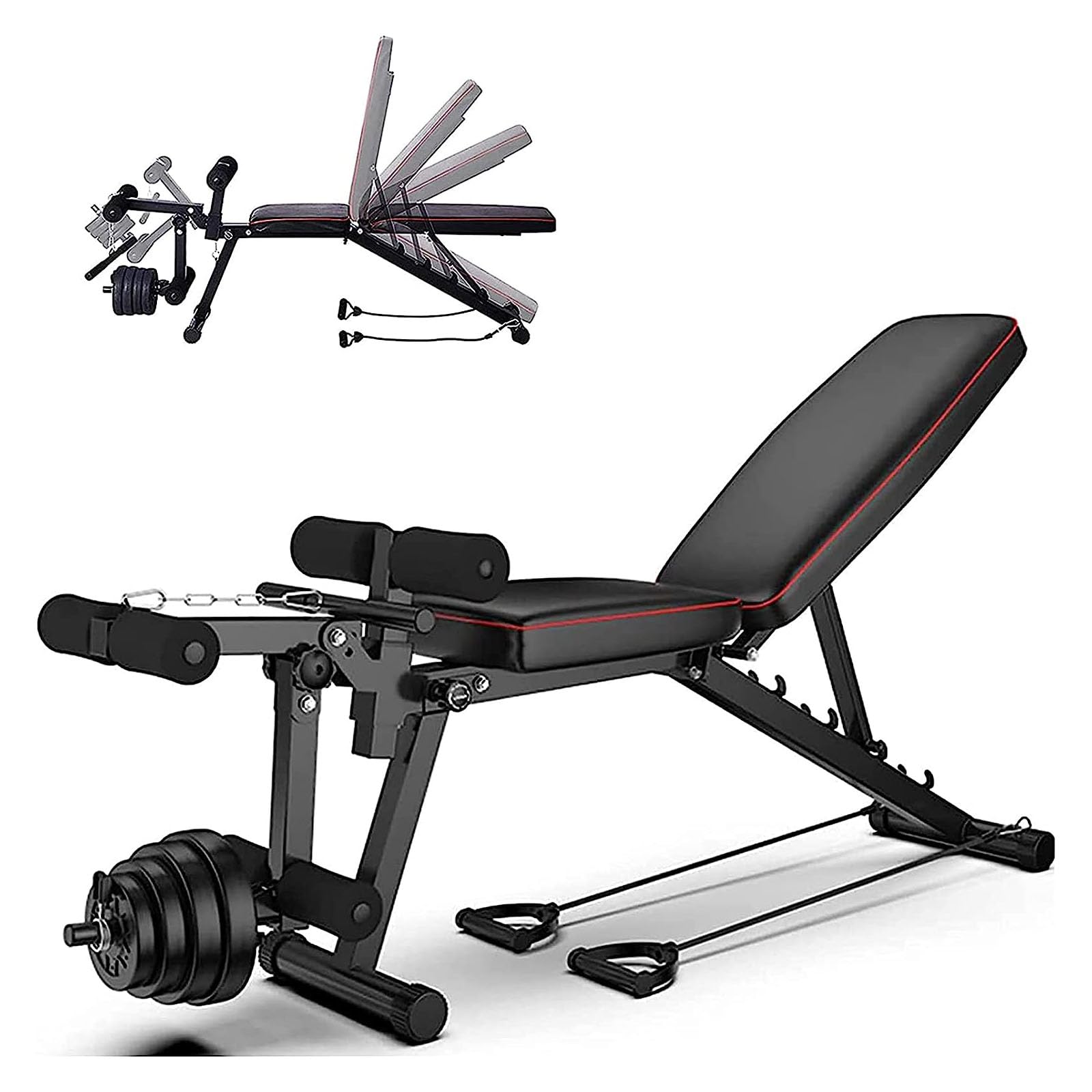 Banco De Pesas MusculacióN Ajustable Plegable Multifuncional Inclinable Reclinable, Banco De Peso Plano Declinado Inclinado Abdominales para Fitness Entrenamiento Profesional con Respaldo