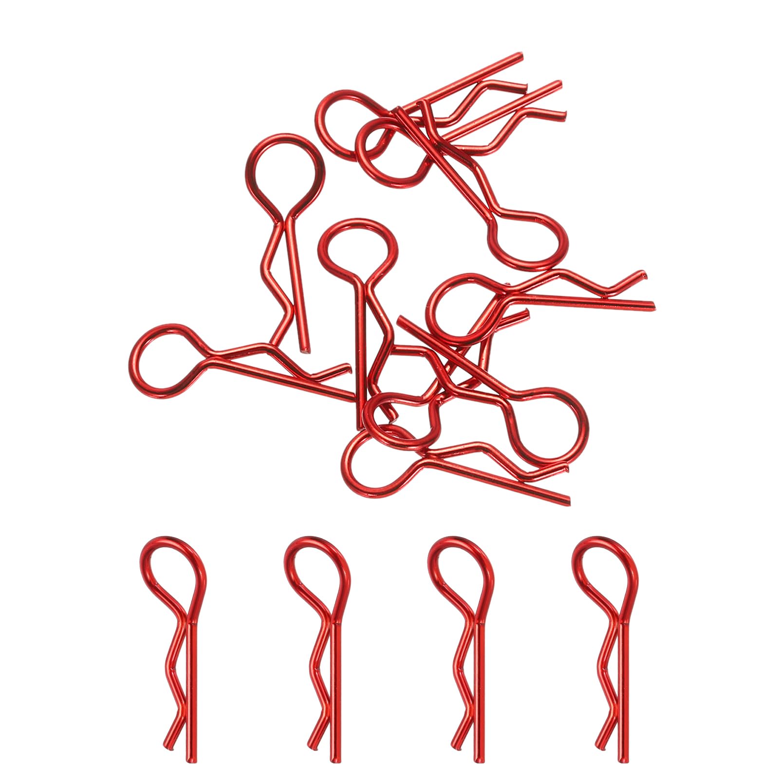 MECCANIXITY 10pcs 30-Degree Angle RC Body Clips Bent Springy R Pins 20x1.0x6mm for All 1/8 1/10 1/12 Scale Model RC Car Crawler Replacement(Red)