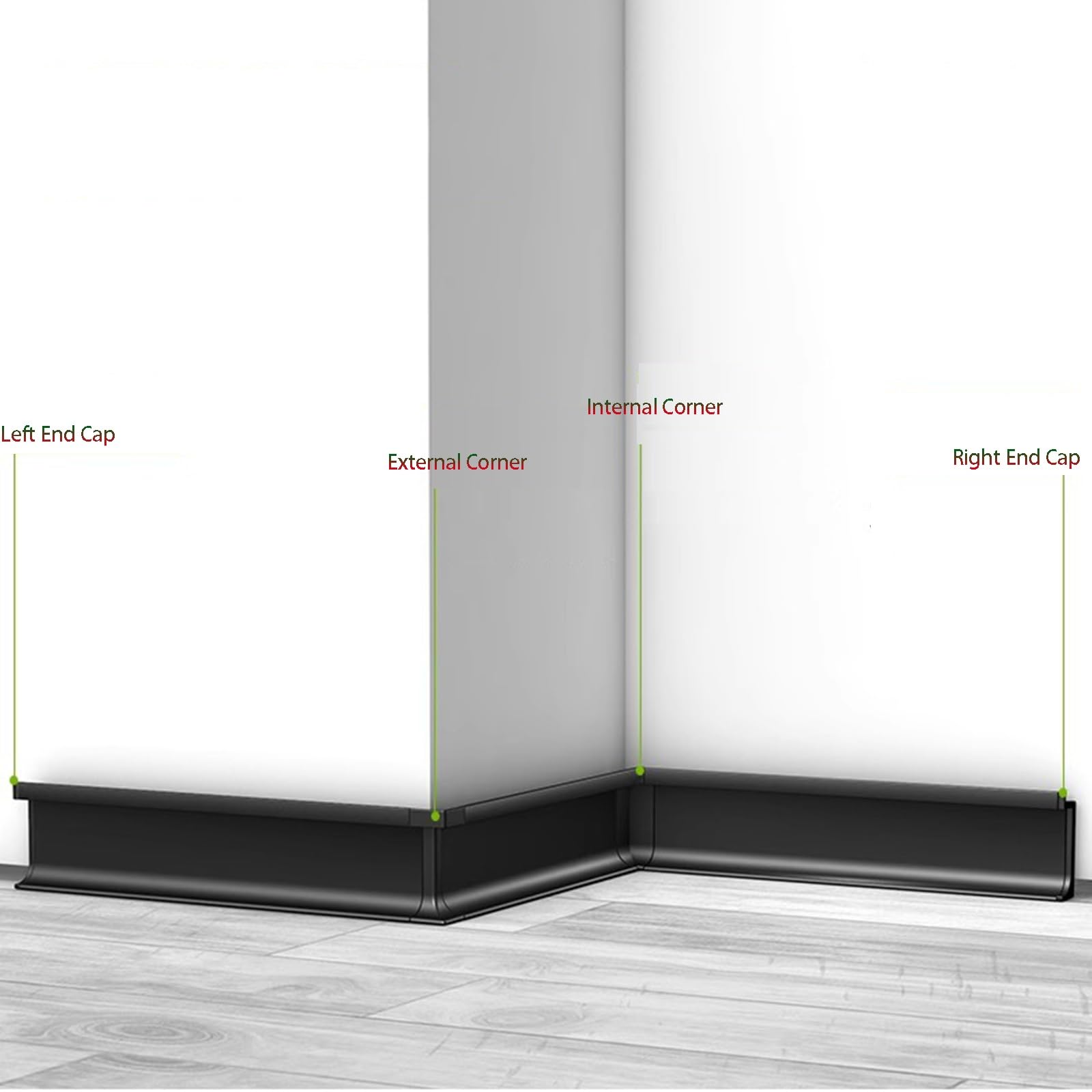 Rivestimento per battiscopa in alluminio, stampaggio a parete da 125 cm, facile da installare, copertura per la riparazione e la decorazione dei bordi del pavimento