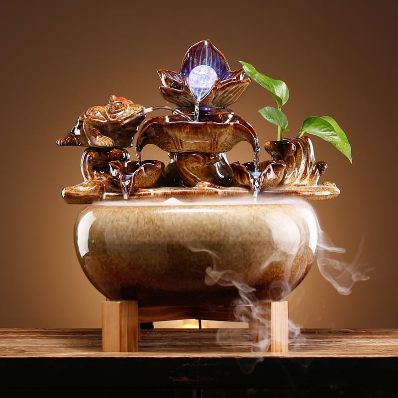 Cascada Fuente de Mesa cerámica con Agua Corriente, Adornos for Sala Estar, Oficina, Escritorio, decoración del hogar Fuente Interior