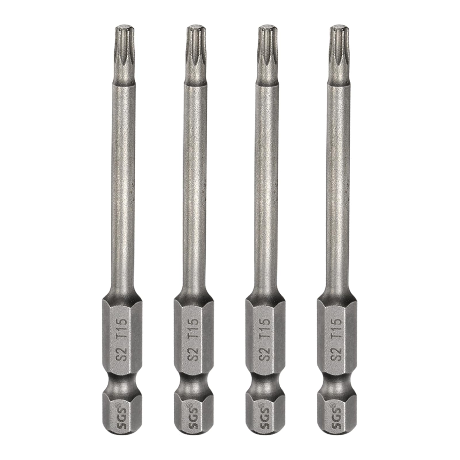 sourcing map 4pcs T15 Torx Head Screwdriver Bit 1/4" Hex Shank 3" (75mm) Long Magnetic No Hole Tip Tamper Proof 6 Point Star Screw Driver Drill Bits S2 Steel Industrial Power Screwdrivers
