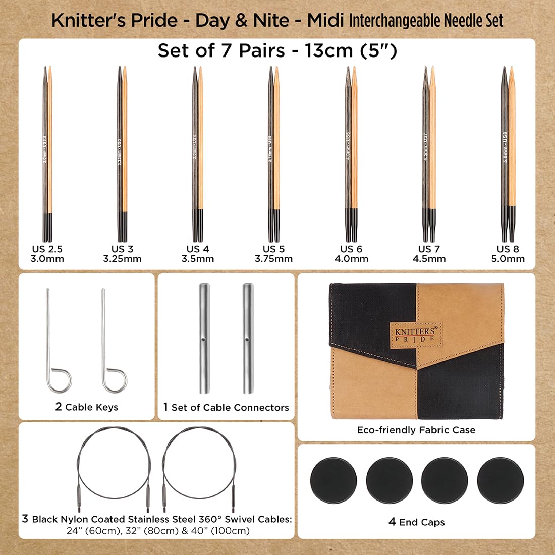 Set de Agujas Circulares Intercambiables Knitter's Pride Day & Nite Midi